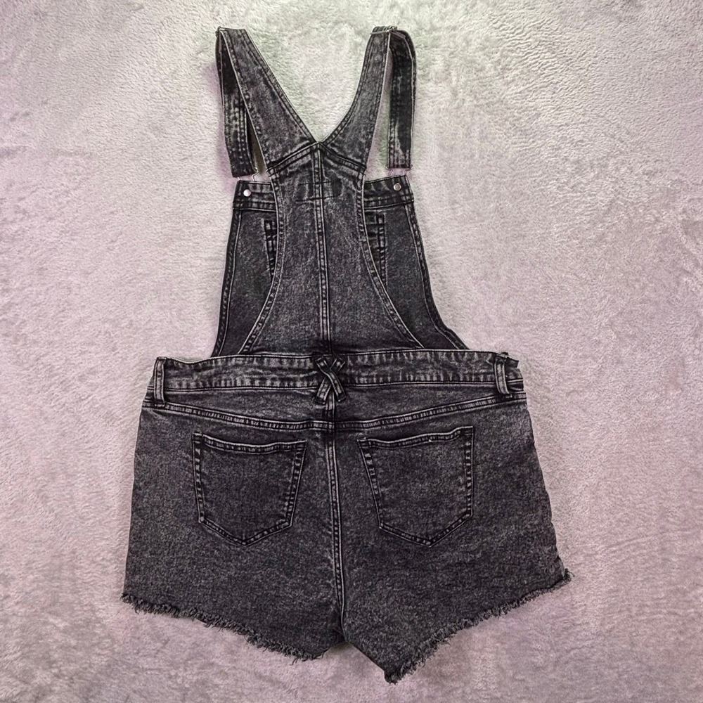 HT Denim Womens Shortall Size 1 Black Acid Wash Raw Hem Skull Detail Overall XL - Picture 3 of 9
